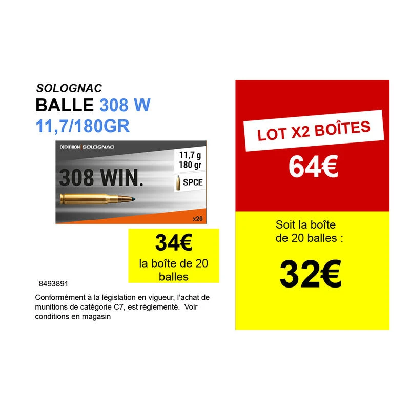 BALLE 308 W. 11,7g/180gr X20 2 BALLE 308 W. 11,7g/180gr X20 – Image 2