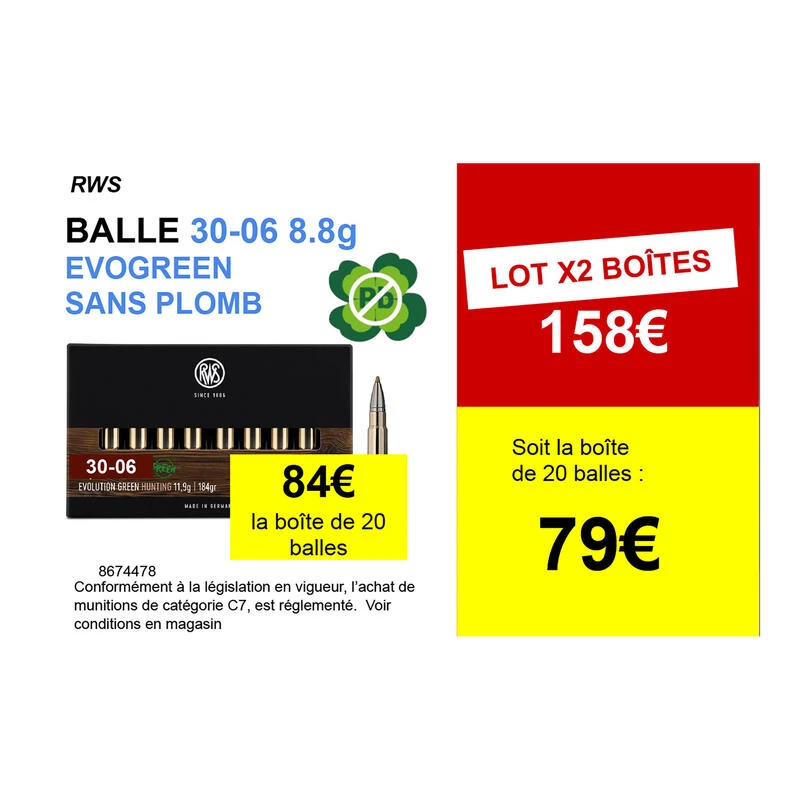 BALLE SANS PLOMB RWS30-06 EVOGREEN 9G 2 BALLE SANS PLOMB RWS30-06 EVOGREEN 9G – Image 2