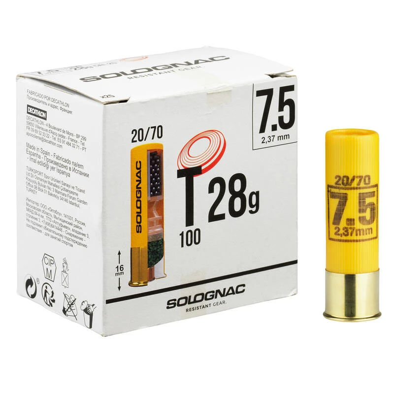 CARTOUCHE BALL TRAP T100 28g CALIBRE 20/70 PLOMB N°7,5 X25 1 CARTOUCHE BALL TRAP T100 28g CALIBRE 20/70 PLOMB N°7,5 X25