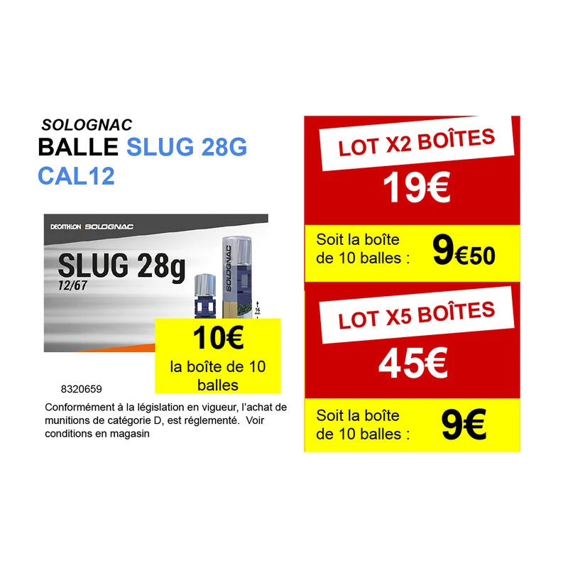 Cartouche Balle Slug 28gr CAL12/67 X10 2 Cartouche Balle Slug 28gr CAL12/67 X10 – Image 2