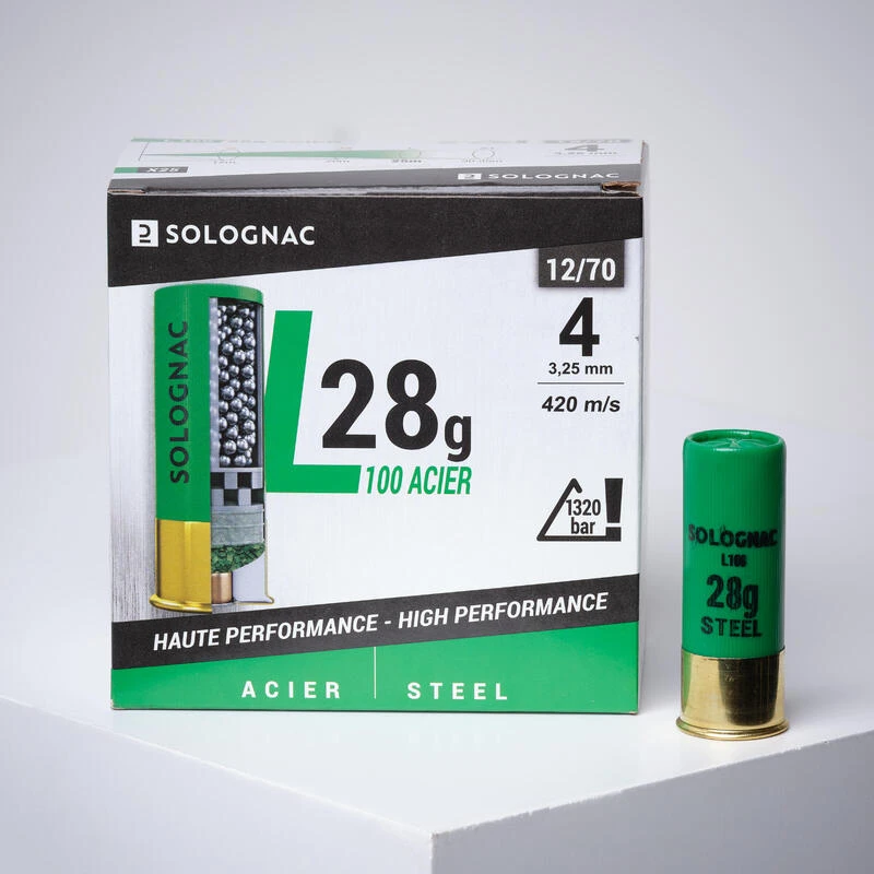 Cartouche L100 28gr Haute Vitesse CALIBRE 12/70 BILLE Acier N°4 X25 1 Cartouche L100 28gr Haute Vitesse CALIBRE 12/70 BILLE Acier N°4 X25