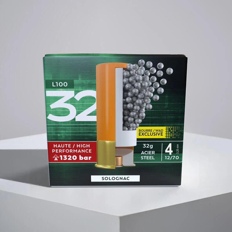 CARTOUCHE L100 32g BD CAL12/70 BILLE ACIER N°4 X25 1 CARTOUCHE L100 32g BD CAL12/70 BILLE ACIER N°4 X25