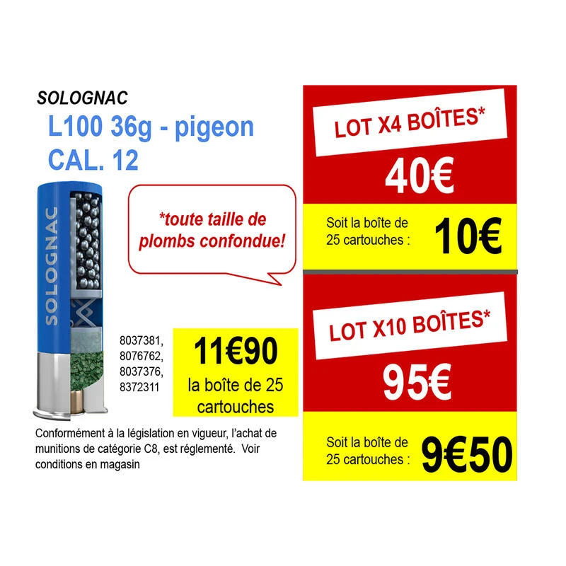 CARTOUCHE L100 36g PIGEON CALIBRE 12/70 PLOMB N°6 X25 2 CARTOUCHE L100 36g PIGEON CALIBRE 12/70 PLOMB N°6 X25 – Image 2