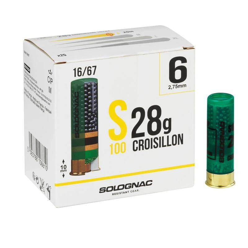 CARTOUCHE S100 CALIBRE 16/67 28G PLOMB N°6 X25 1 CARTOUCHE S100 CALIBRE 16/67 28G PLOMB N°6 X25