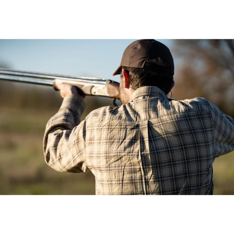 Chemise Chasse Coton Manches Longues Respirant Homme - 100 à Carreaux Beige. 3 Chemise Chasse Coton Manches Longues Respirant Homme - 100 à Carreaux Beige. – Image 3