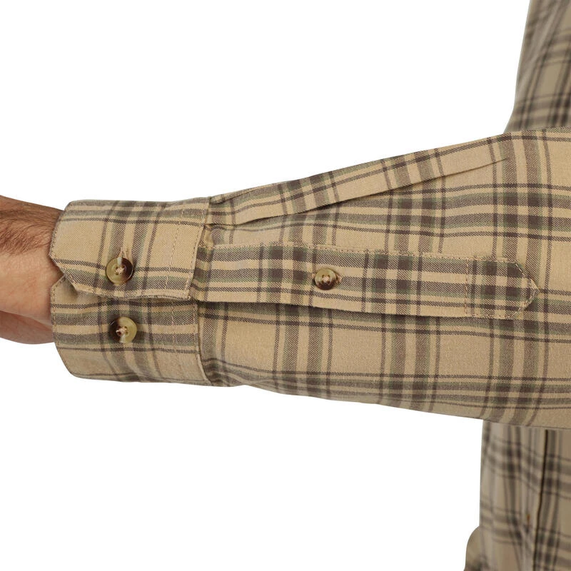 Chemise Chasse Coton Manches Longues Respirant Homme - 100 à Carreaux Beige. 10 Chemise Chasse Coton Manches Longues Respirant Homme - 100 à Carreaux Beige. – Image 10