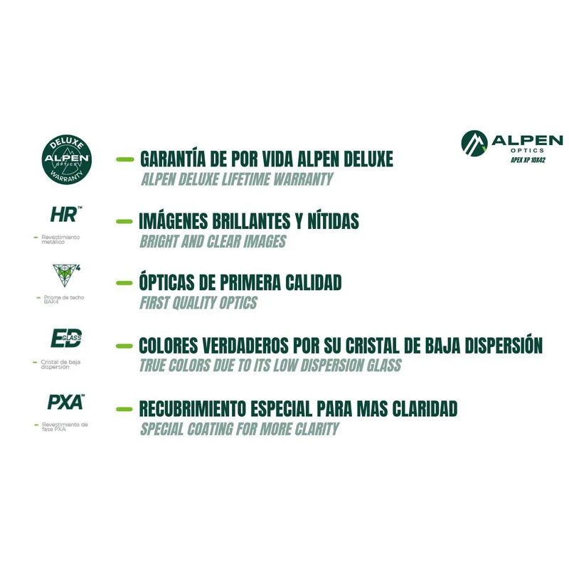 Jumelles ALPEN Apex XP 10x42 Avec Revêtement PXA / Verre ED 4 Jumelles ALPEN Apex XP 10x42 Avec Revêtement PXA / Verre ED – Image 4