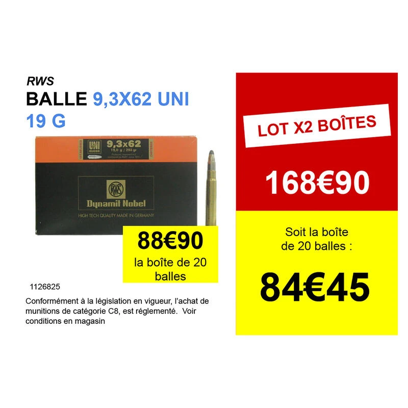 Munition RWS 9,3x62 Uni Classic 19g - 293 Grains RWSX20 2 Munition RWS 9,3x62 Uni Classic 19g - 293 Grains RWSX20 â Image 2
