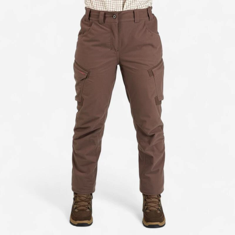 PANTALON FEMME CHASSE CHAUD IMPERMÉABLE MARRON 500 3 PANTALON FEMME CHASSE CHAUD IMPERMÉABLE MARRON 500 – Image 3