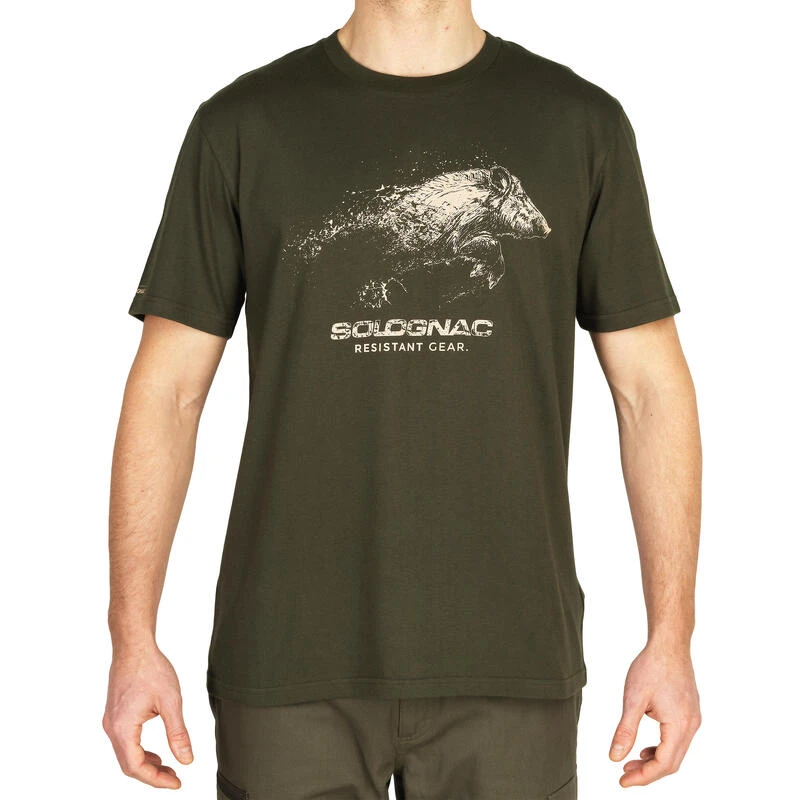 T-shirt Manches Courtes Chasse Coton Homme - 100 Sanglier Vert 1 T-shirt Manches Courtes Chasse Coton Homme - 100 Sanglier Vert