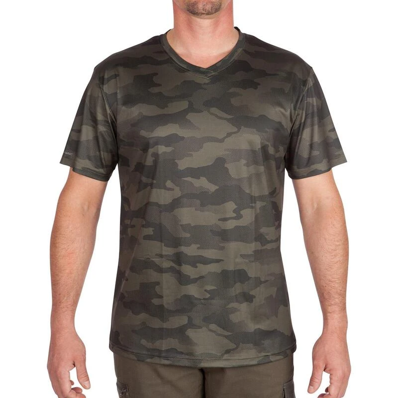 T-shirt Manches Courtes Respirant Chasse 100 Camouflage Kaki 1 T-shirt Manches Courtes Respirant Chasse 100 Camouflage Kaki