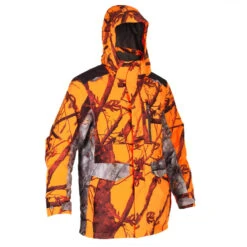 VESTE CHASSE IMPERMÉABLE CHAUDE SILENCIEUSE CAMO FLUO POSTE 500