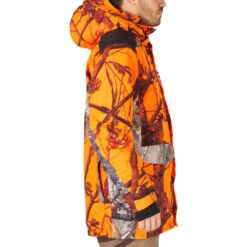 VESTE CHASSE IMPERMÉABLE CHAUDE SILENCIEUSE CAMO FLUO POSTE 500 -Le monde de la chasse Magasin veste chasse impermeable chaude silencieuse camo fluo poste 500 4
