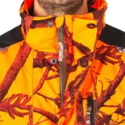 VESTE CHASSE IMPERMÉABLE CHAUDE SILENCIEUSE CAMO FLUO POSTE 500 -Le monde de la chasse Magasin veste chasse impermeable chaude silencieuse camo fluo poste 500 6