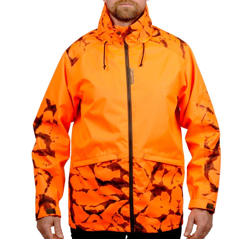 VESTE CHASSE RESISTANTE IMPERMEABLE ORANGE FLUO SUPERTRACK 100 2 VESTE CHASSE RESISTANTE IMPERMEABLE ORANGE FLUO SUPERTRACK 100 – Image 2