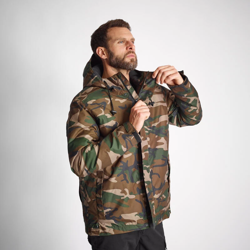 VESTE IMPERMEABLE CHAUDE 100 CAMO WOODLAND 8 VESTE IMPERMEABLE CHAUDE 100 CAMO WOODLAND – Image 8